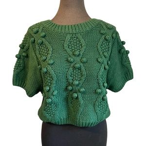 Cider Green Pom Pom Crop Sweater